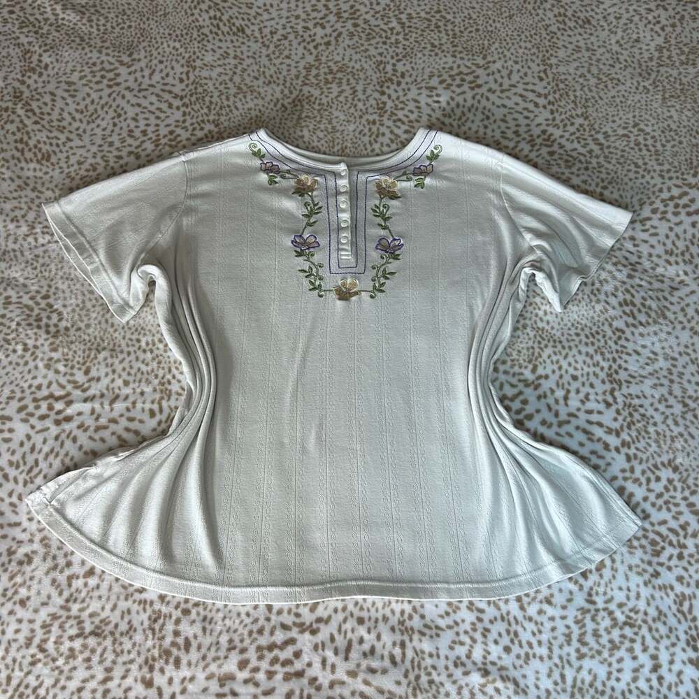 Woman Within White Floral Embroidered Pointelle Short Sleeve Top 3X